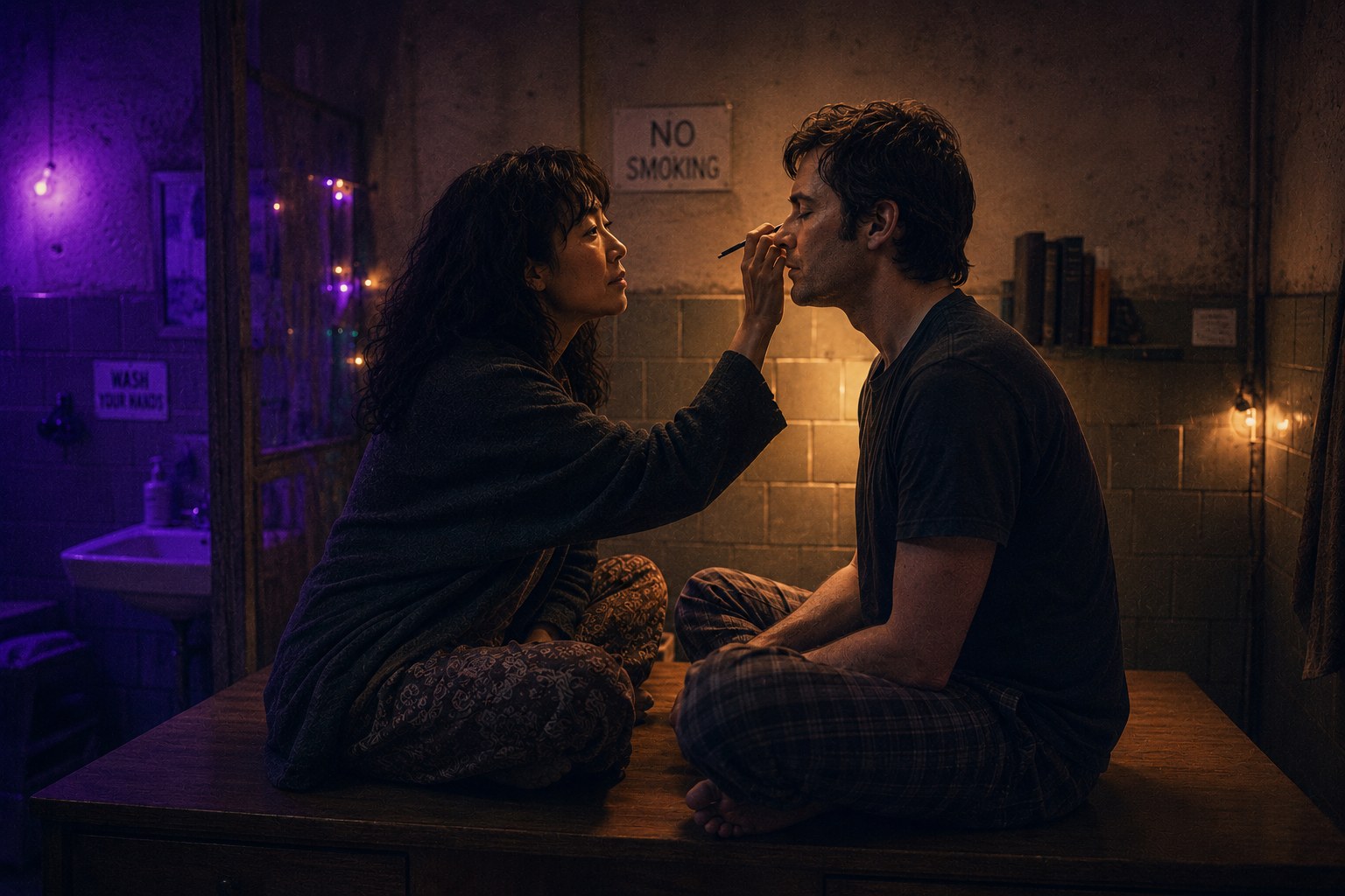 Lena and Leonard in the washroom